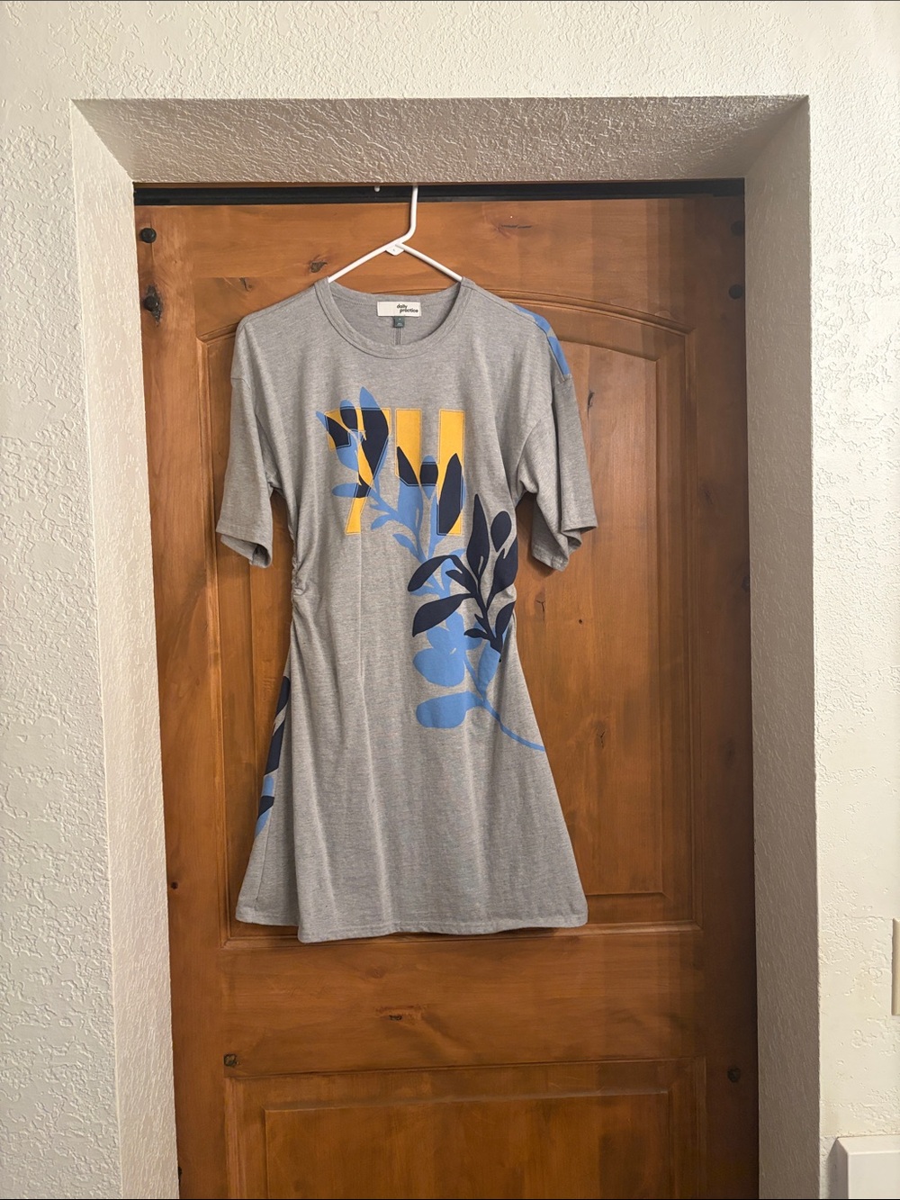 Anthropologie daily practiceGray Short-Sleeve Graphic Dress with Blue & Yellow